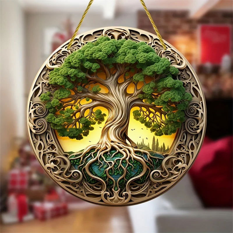 Tree Of Life Listed Round Dyed Acrylic Window Home Room Hanging Decorative Pendant - DigiVirt