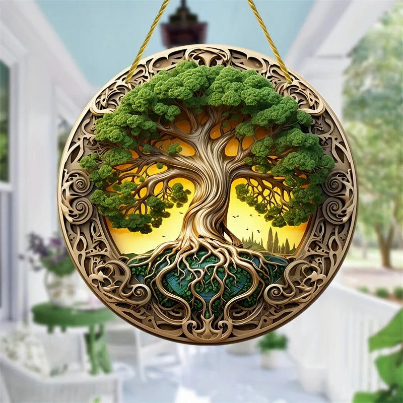 Tree Of Life Listed Round Dyed Acrylic Window Home Room Hanging Decorative Pendant - DigiVirt