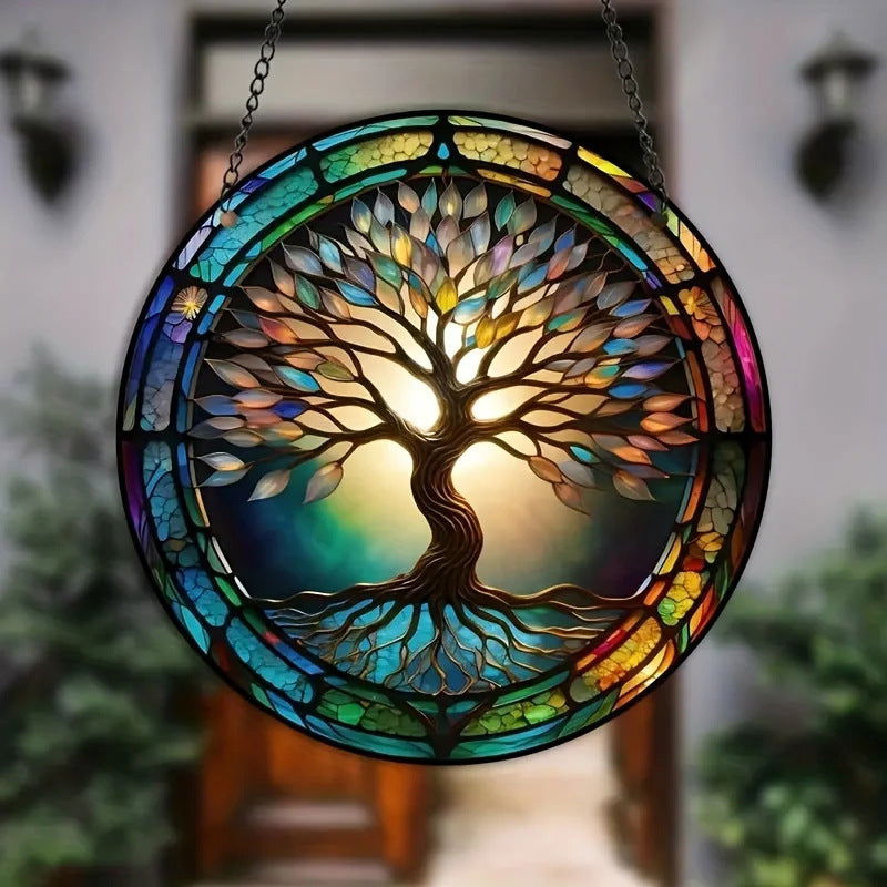 Tree Of Life Listed Round Dyed Acrylic Window Home Room Hanging Decorative Pendant - DigiVirt