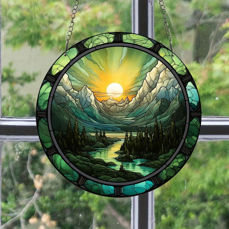 Tree Of Life Listed Round Dyed Acrylic Window Home Room Hanging Decorative Pendant - DigiVirt