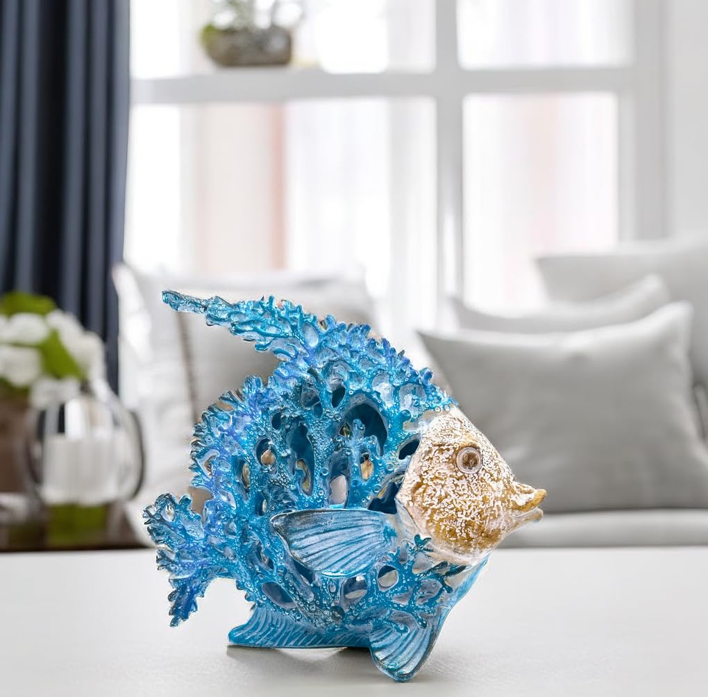 VVGIFTS Beach Coastal Decor Coral Reef Angelfish Home Office Desk Decor Sculpture Statue for Tabletop Shelf Bathroom Decoration Ornament Gift (Turquoise and Blue) - DigiVirt