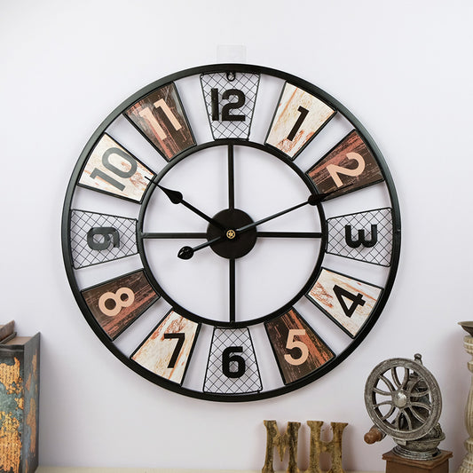 Wrought Iron American Vintage Living Room Clock Round Metal Wall Clock Creative Decorative Wall Watch