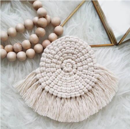 Pure Hand-woven Nordic Style Cotton Rope Tassel Round Square Heart-shaped Non-slip Heat-insulating Bowl Mat Placemat Coaster