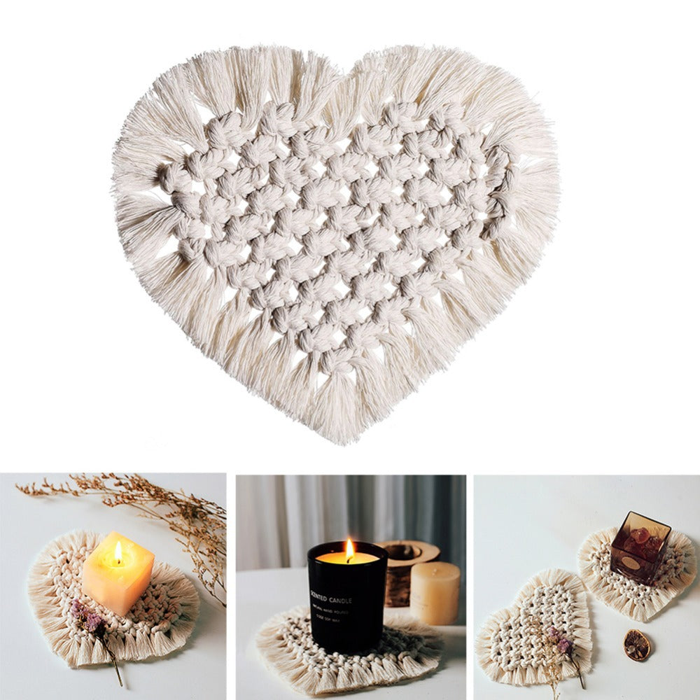 Pure Hand-woven Nordic Style Cotton Rope Tassel Round Square Heart-shaped Non-slip Heat-insulating Bowl Mat Placemat Coaster