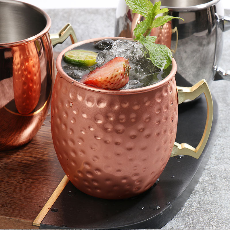 Moscow Mule Cup 304 Stainless Steel Copper-plated Hammer Point Cup Naked Wine Glass Cocktail Glass