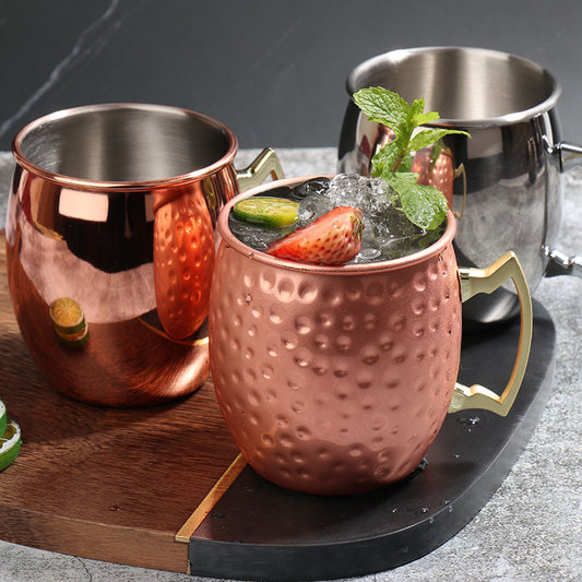 Moscow Mule Cup 304 Stainless Steel Copper-plated Hammer Point Cup Naked Wine Glass Cocktail Glass