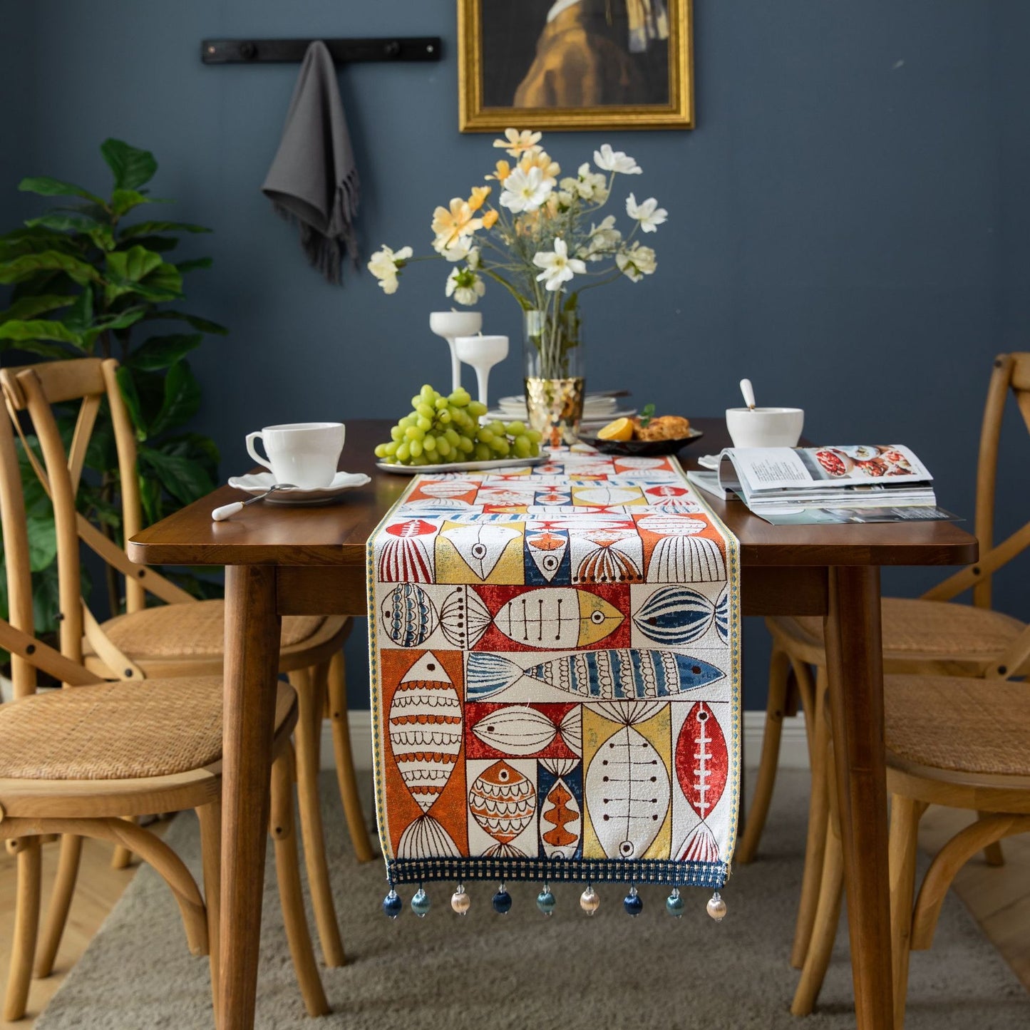 Jacquard table flag small fish green contrasting color dining table fabric holiday coffee table bed flag TV cabinet