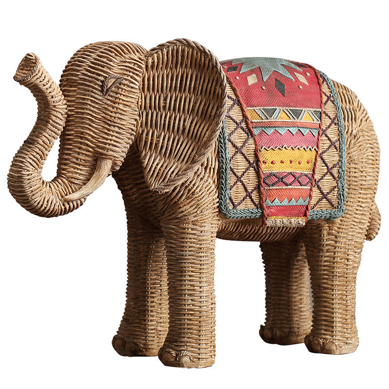 Woven Pattern Hand-painted Elephant Ornaments Living Room TV Cabinet Wine Cabinet Hallway Ornaments Resin Crafts Ornaments Creative