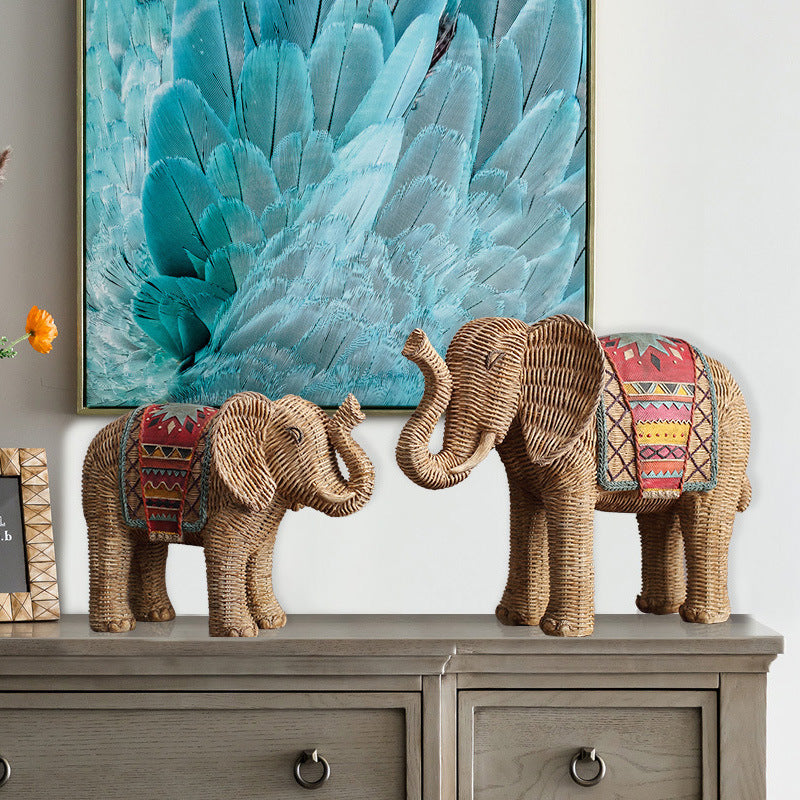 Woven Pattern Hand-painted Elephant Ornaments Living Room TV Cabinet Wine Cabinet Hallway Ornaments Resin Crafts Ornaments Creative