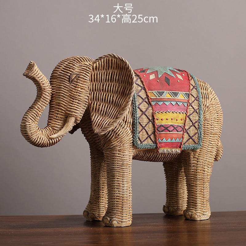 Woven Pattern Hand-painted Elephant Ornaments Living Room TV Cabinet Wine Cabinet Hallway Ornaments Resin Crafts Ornaments Creative