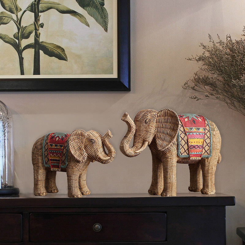 Woven Pattern Hand-painted Elephant Ornaments Living Room TV Cabinet Wine Cabinet Hallway Ornaments Resin Crafts Ornaments Creative