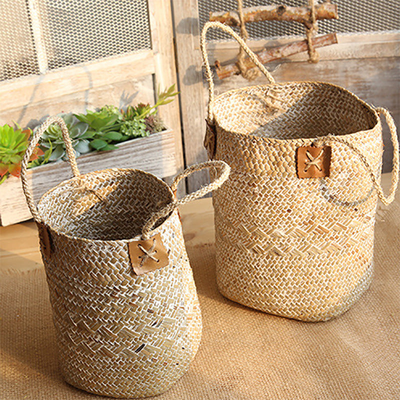 Rural Style Storage Of Natural Straw Woven Flower Pots