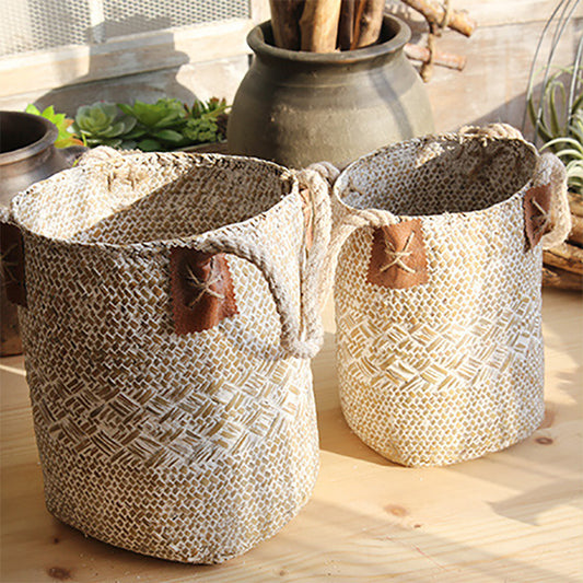 Rural Style Storage Of Natural Straw Woven Flower Pots