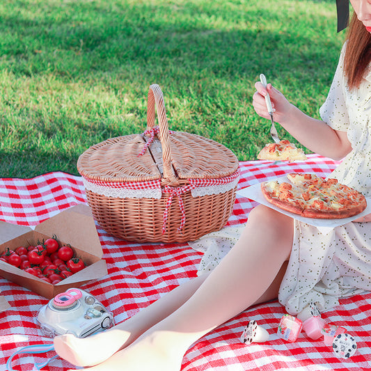 Rattan Picnic Basket Storage Outdoor Hand-held Basket Foreign Trade Gift Handmade Vegetable Basket Ins Cross-border Braided Basket