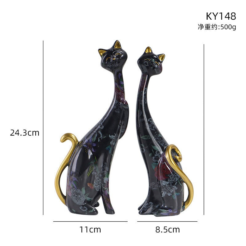 1Pcs European style oil painting couple cat animal ornaments, living room TV cabinet, foyer wine cabinet decoration, resin crafts - DigiVirt
