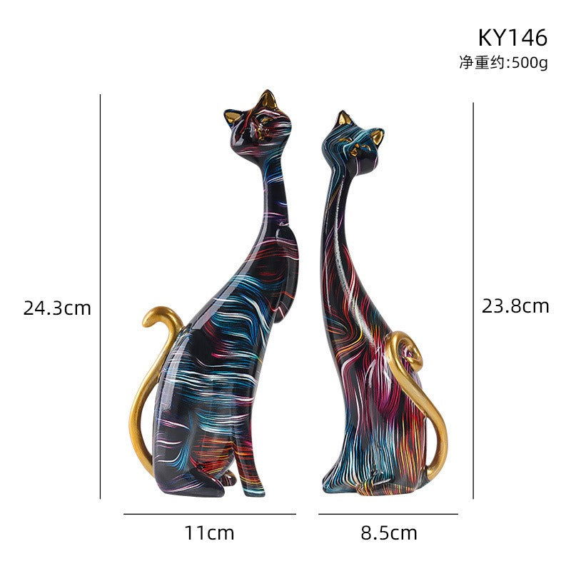 1Pcs European style oil painting couple cat animal ornaments, living room TV cabinet, foyer wine cabinet decoration, resin crafts - DigiVirt