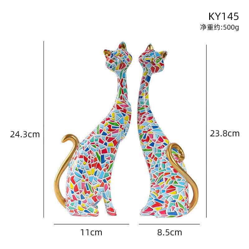 1Pcs European style oil painting couple cat animal ornaments, living room TV cabinet, foyer wine cabinet decoration, resin crafts - DigiVirt