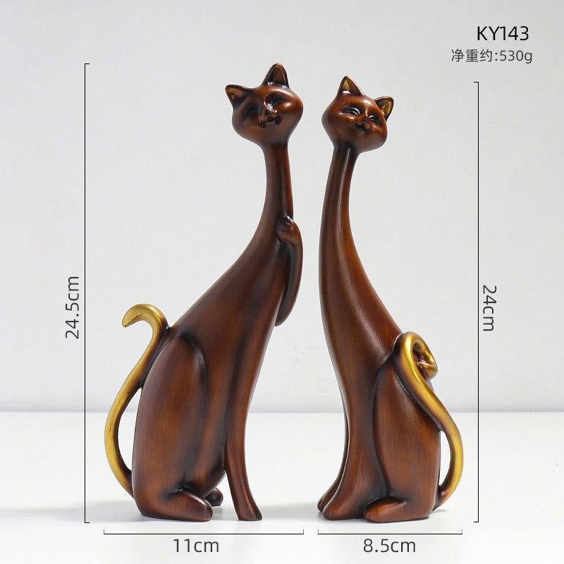 1Pcs European style oil painting couple cat animal ornaments, living room TV cabinet, foyer wine cabinet decoration, resin crafts - DigiVirt