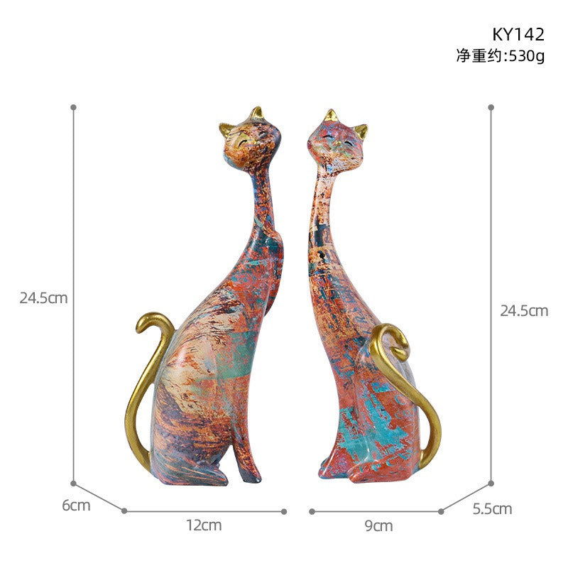 1Pcs European style oil painting couple cat animal ornaments, living room TV cabinet, foyer wine cabinet decoration, resin crafts - DigiVirt