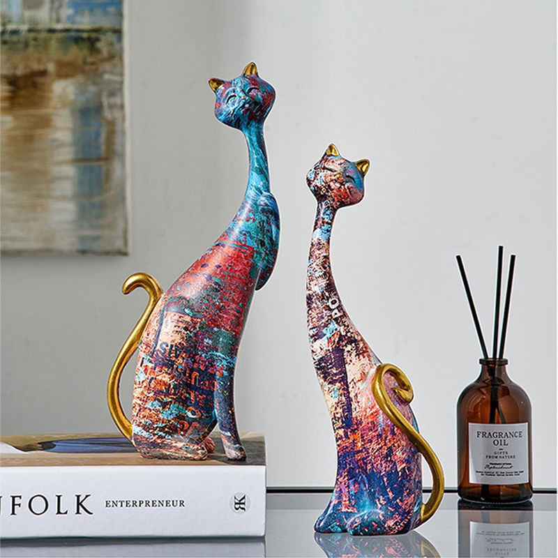 1Pcs European style oil painting couple cat animal ornaments, living room TV cabinet, foyer wine cabinet decoration, resin crafts - DigiVirt