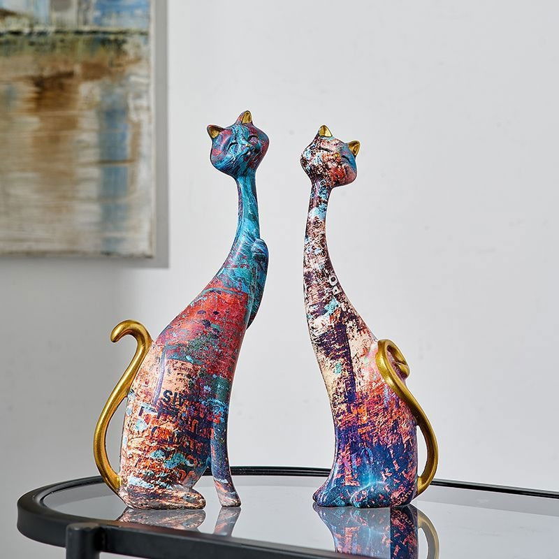 1Pcs European style oil painting couple cat animal ornaments, living room TV cabinet, foyer wine cabinet decoration, resin crafts - DigiVirt