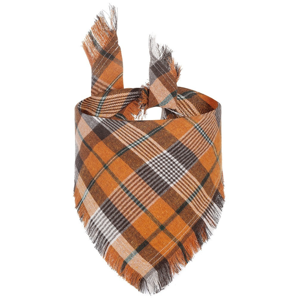 Vivifying Fall Dog Bandana With Tassels Edges Classic Plaid Triangle Dog Apparel Accessories Unny Dog Scarf Costume For Thanksgiving Photo Prop  And Party Decor