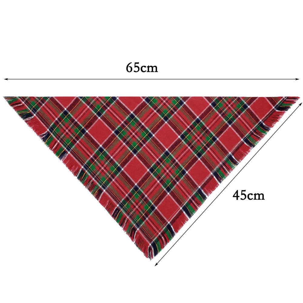 Vivifying Fall Dog Bandana With Tassels Edges Classic Plaid Triangle Dog Apparel Accessories Unny Dog Scarf Costume For Thanksgiving Photo Prop  And Party Decor