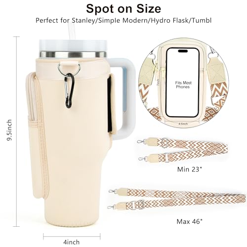 Water Bottle Holder with Strap for Stanley 40 oz Tumbler, for Simple Modern 40 oz Tumbler, Graduation Gift with Phone Pocket, Carabiner, Personalized Gift Initials for Stanley Cup Accessories