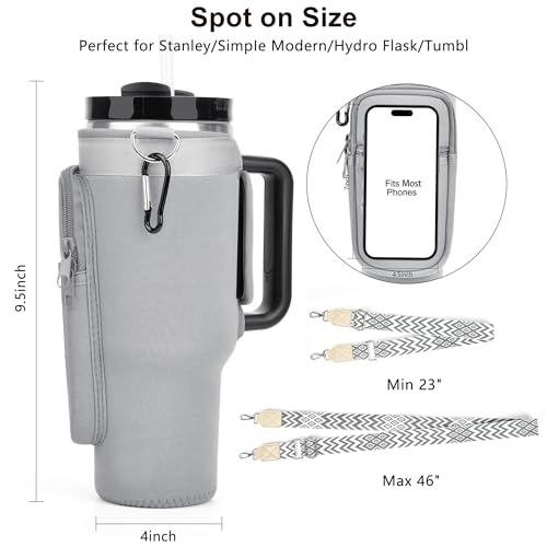 Water Bottle Holder with Strap for Stanley 40 oz Tumbler, for Simple Modern 40 oz Tumbler, Graduation Gift with Phone Pocket, Carabiner, Personalized Gift Initials for Stanley Cup Accessories