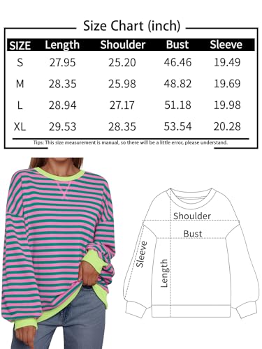 Trendy Queen Oversized Sweatshirt for Women 2024 Fall Crewneck Striped Long Sleeve Shirts Hoodies Preppy Top Y2K Outfits