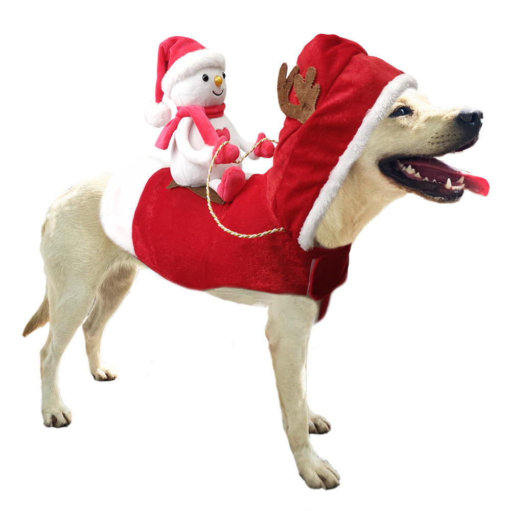 Christmas Dog Clothes Santa Claus Riding Deer Dog Costumes Funny Pet Outfit Riding Holiday Party Dressing Up Clothing For Dogs