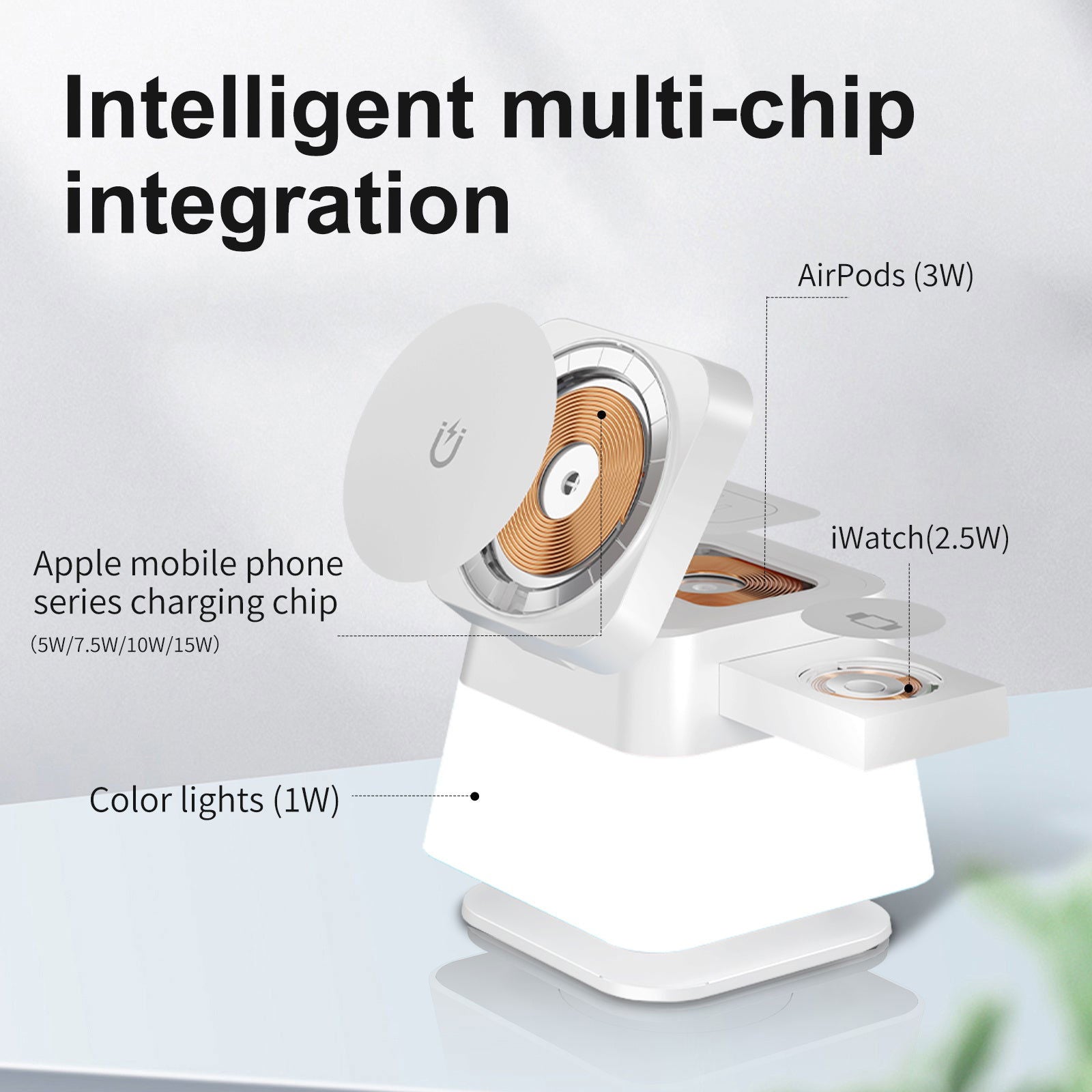 4 In 1 Rotatable Colorful Lighting Wireless Charger Stand For Phone 15 14 13 12 Pro Max 8 7 Holder Magnetic Fast Charging Station - DigiVirt