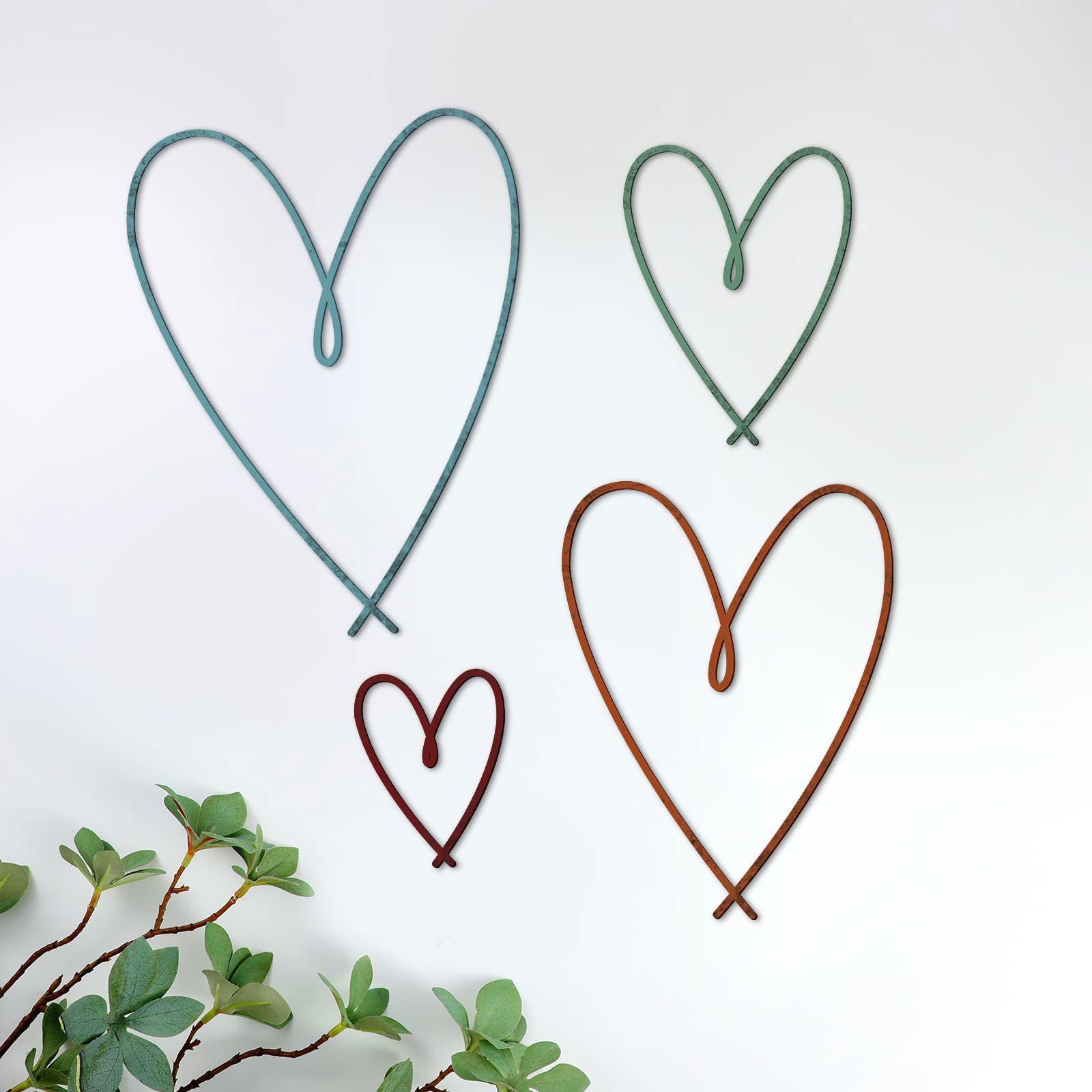 4 Pieces Metal Heart Wall Art Décor, Love Heart Wall Decoration Sign Metal Wall Ornaments for Valentine's Day Bedroom Living Room Decoration (Black) - DigiVirt