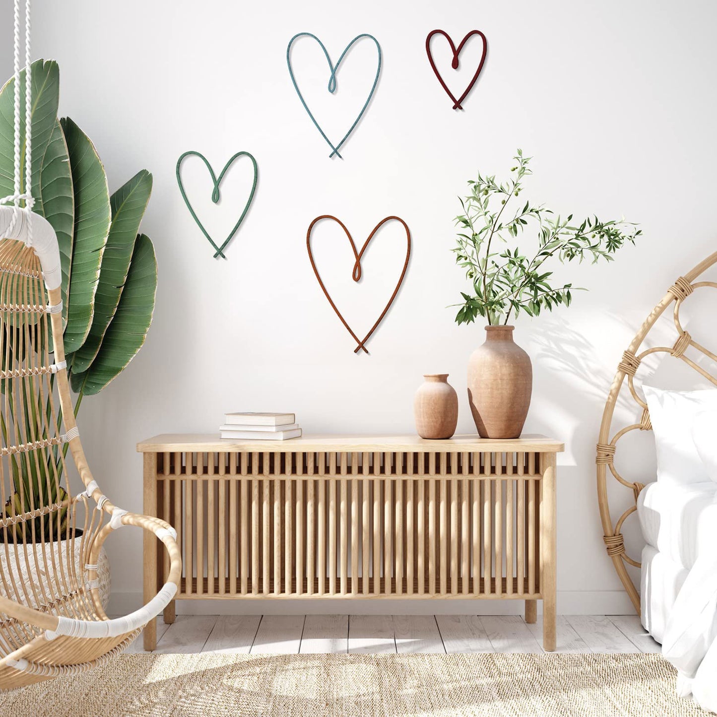 4 Pieces Metal Heart Wall Art Décor, Love Heart Wall Decoration Sign Metal Wall Ornaments for Valentine's Day Bedroom Living Room Decoration (Black) - DigiVirt