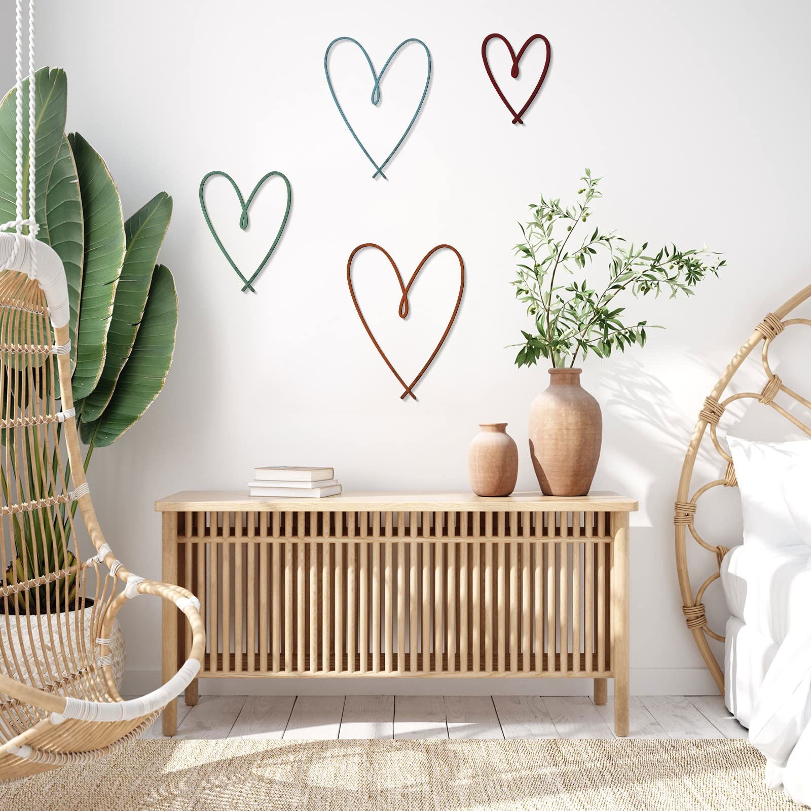 4 Pieces Metal Heart Wall Art Décor, Love Heart Wall Decoration Sign Metal Wall Ornaments for Valentine's Day Bedroom Living Room Decoration (Black) - DigiVirt