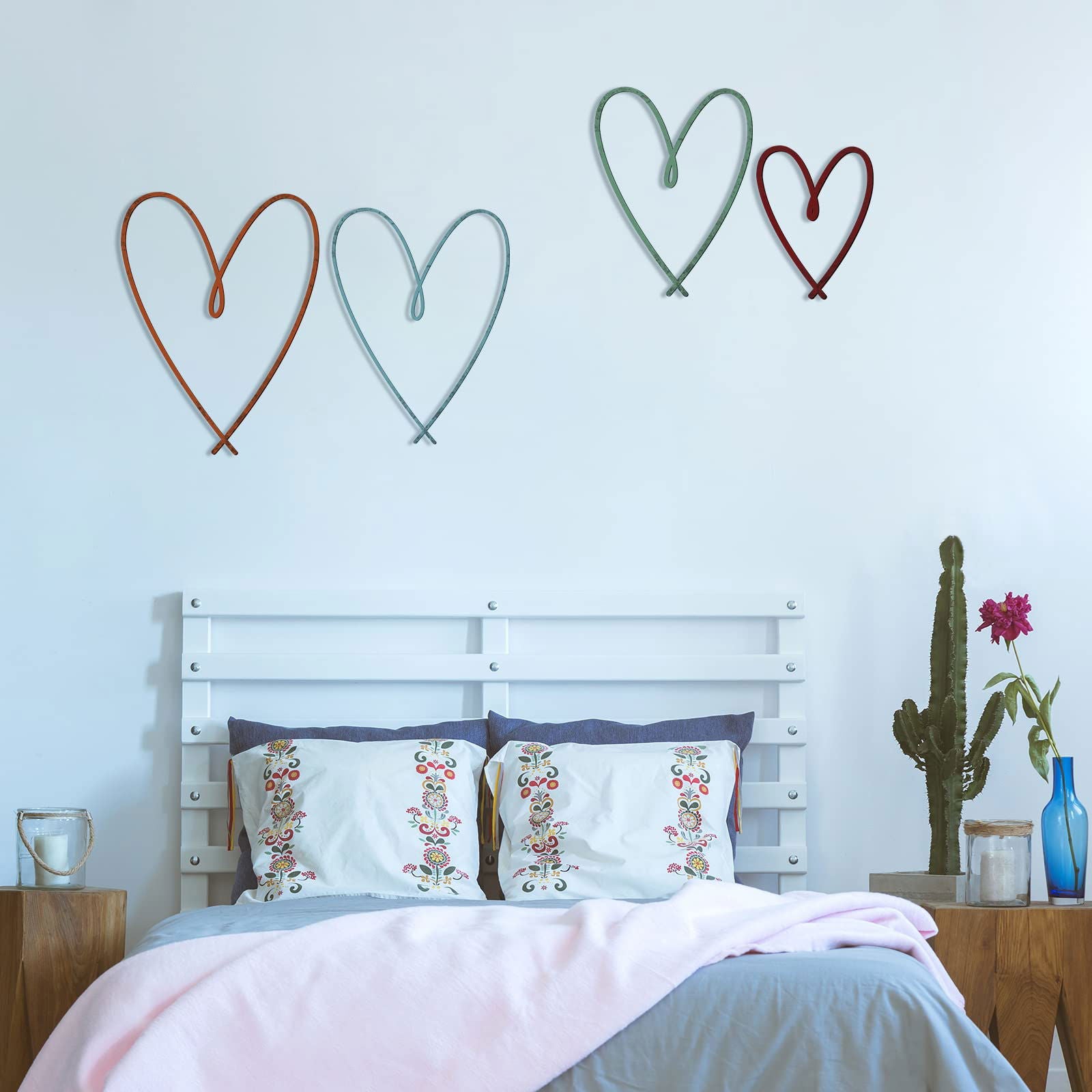 4 Pieces Metal Heart Wall Art Décor, Love Heart Wall Decoration Sign Metal Wall Ornaments for Valentine's Day Bedroom Living Room Decoration (Black) - DigiVirt