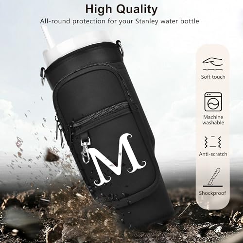 Water Bottle Holder with Strap for Stanley 40 oz Tumbler, for Simple Modern 40 oz Tumbler, Graduation Gift with Phone Pocket, Carabiner, Personalized Gift Initials for Stanley Cup Accessories