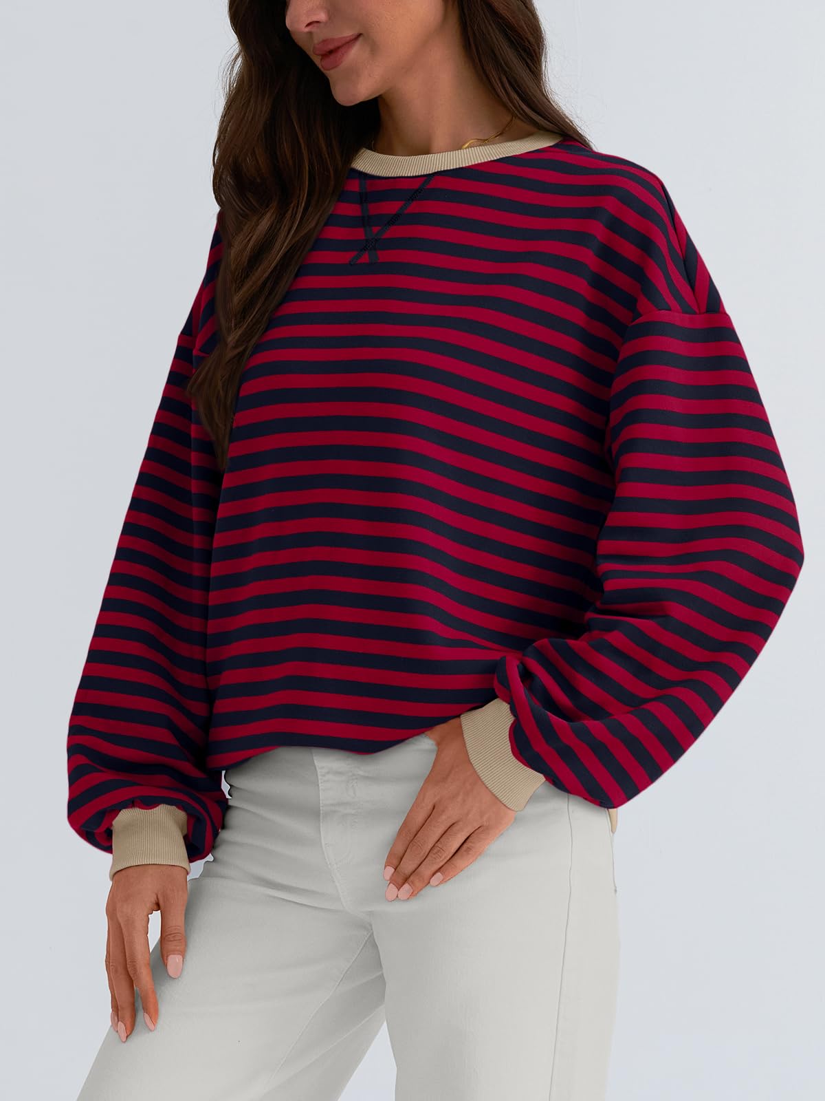 Trendy Queen Oversized Sweatshirt for Women 2024 Fall Crewneck Striped Long Sleeve Shirts Hoodies Preppy Top Y2K Outfits