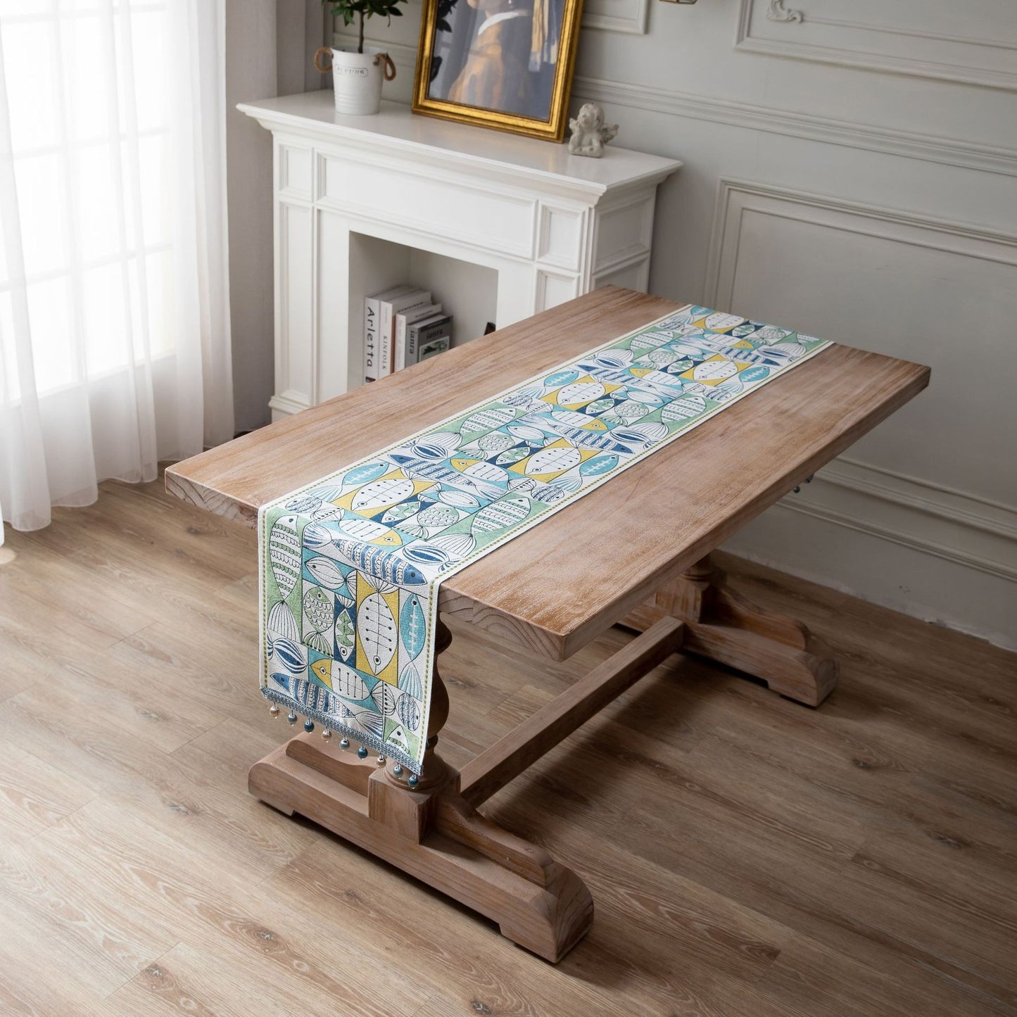 Jacquard table flag small fish green contrasting color dining table fabric holiday coffee table bed flag TV cabinet