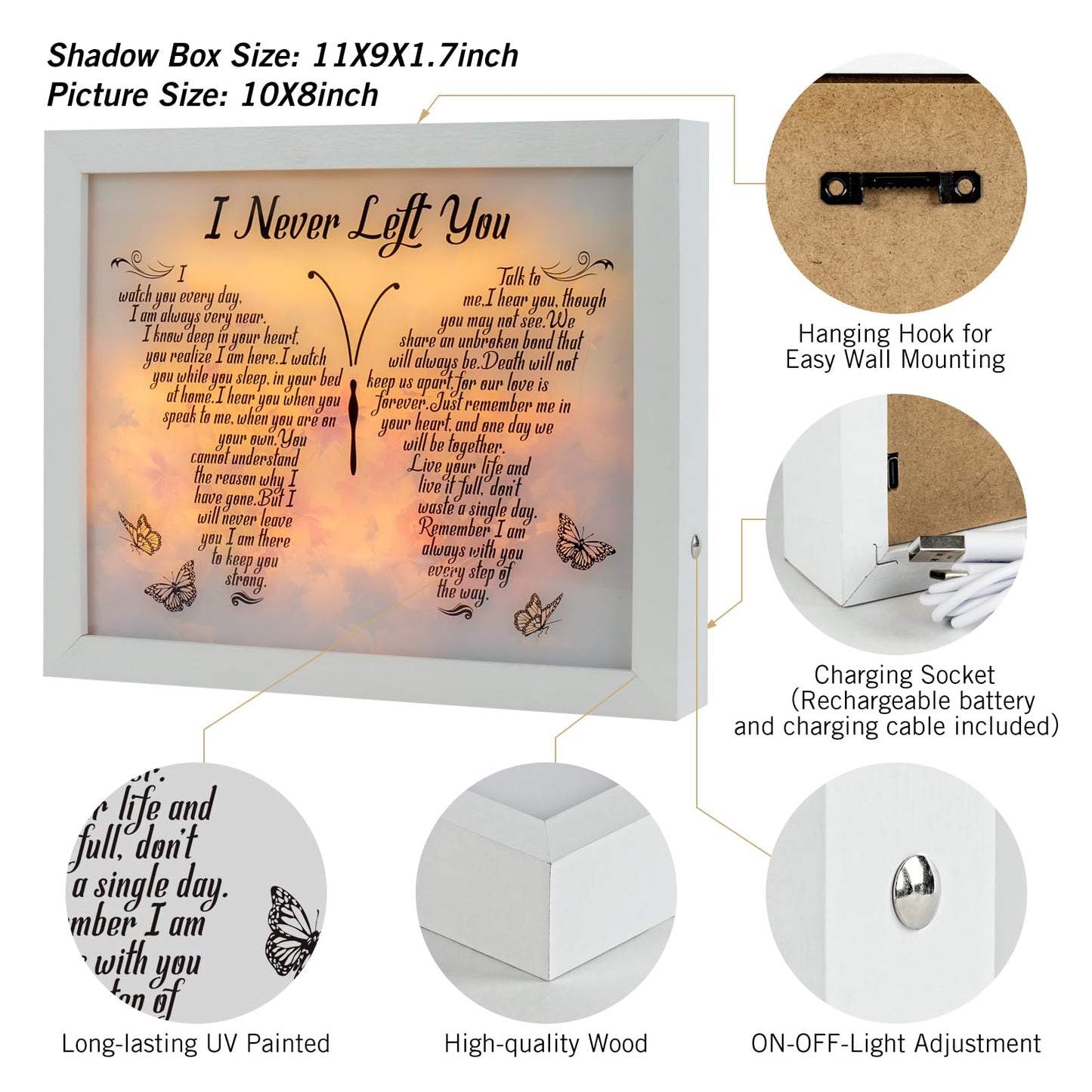 Sympathy Gift LED Memorial Shadow Box Memorial Gifts for Loss of Loved One Mother Mom Dad Father, in Memory of Loved One Gifts