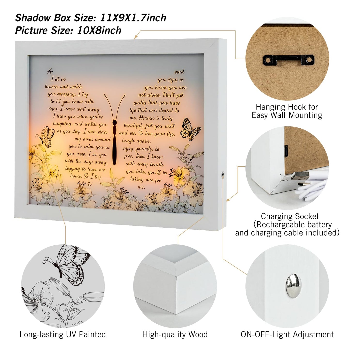 Sympathy Gift LED Memorial Shadow Box Memorial Gifts for Loss of Loved One Mother Mom Dad Father, in Memory of Loved One Gifts