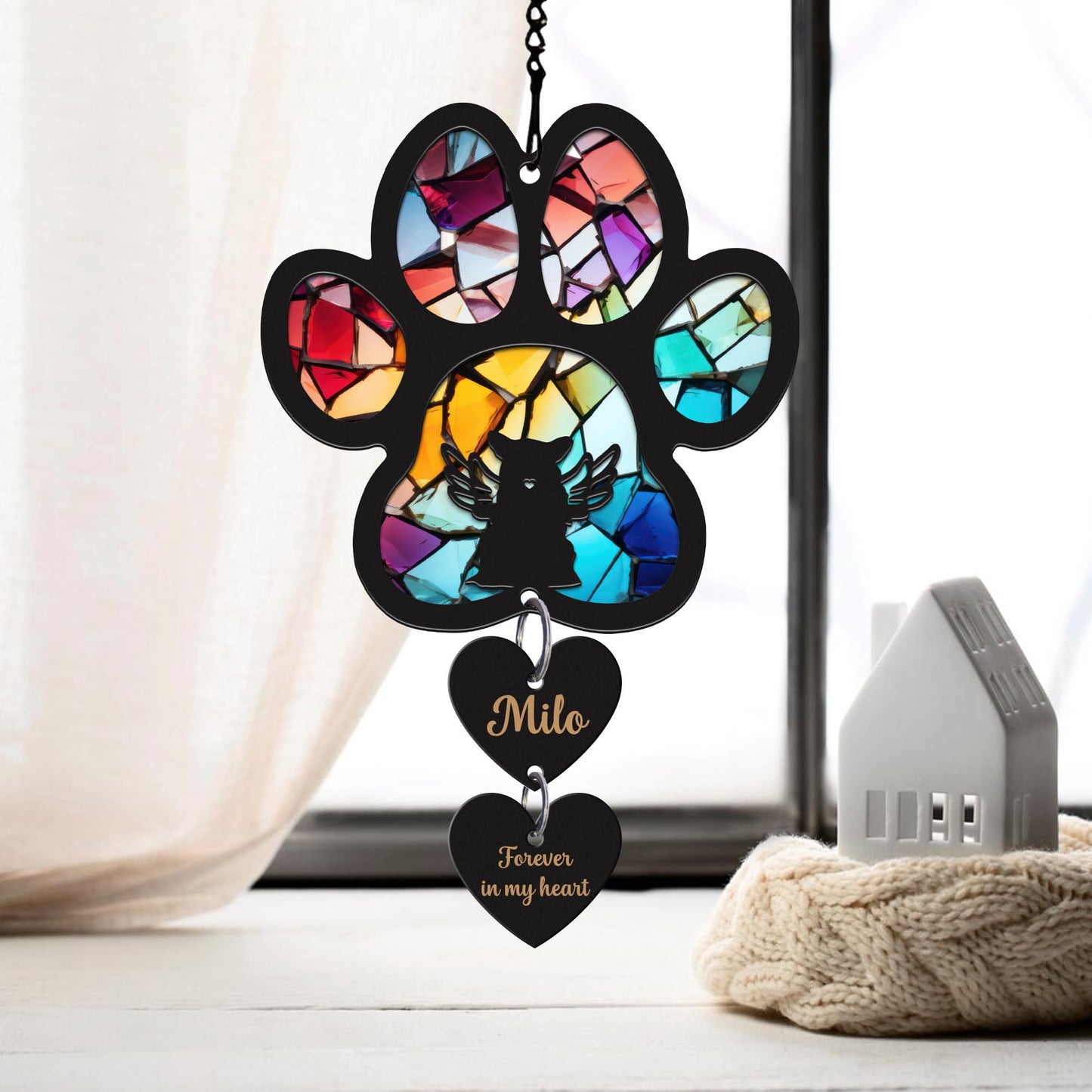 Pet Memorial Suncatcher, Personalized Pet Memorial Suncatcher with Custom Dog Breed and Name, Loss Of Dog Sympathy Gift, Dog Remembrance Gift, Pet Memorial Ornament SC69 (SC66)