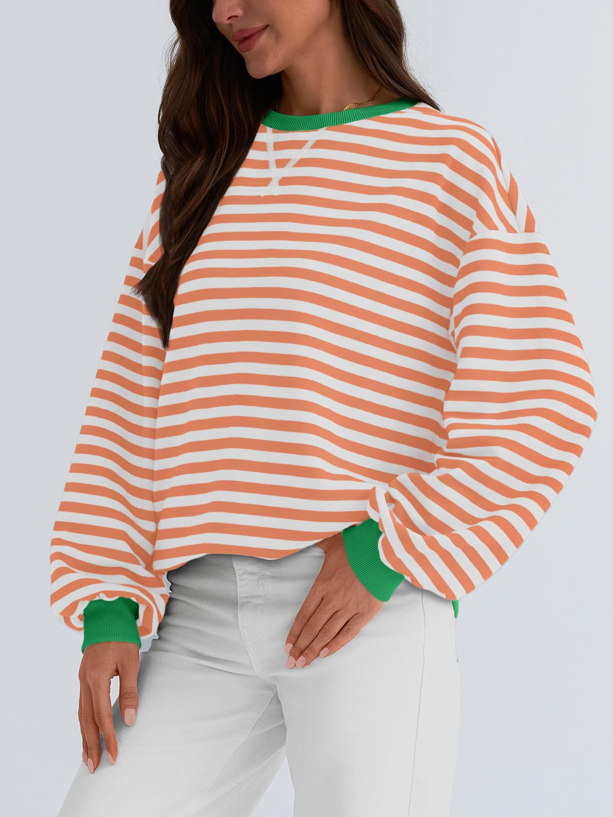 Trendy Queen Oversized Sweatshirt for Women 2024 Fall Crewneck Striped Long Sleeve Shirts Hoodies Preppy Top Y2K Outfits