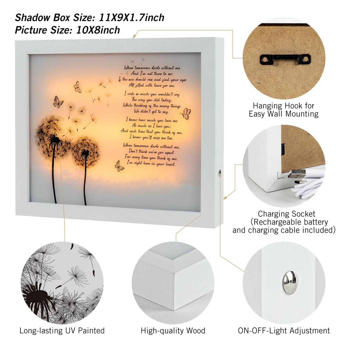 Sympathy Gift LED Memorial Shadow Box Memorial Gifts for Loss of Loved One Mother Mom Dad Father, in Memory of Loved One Gifts