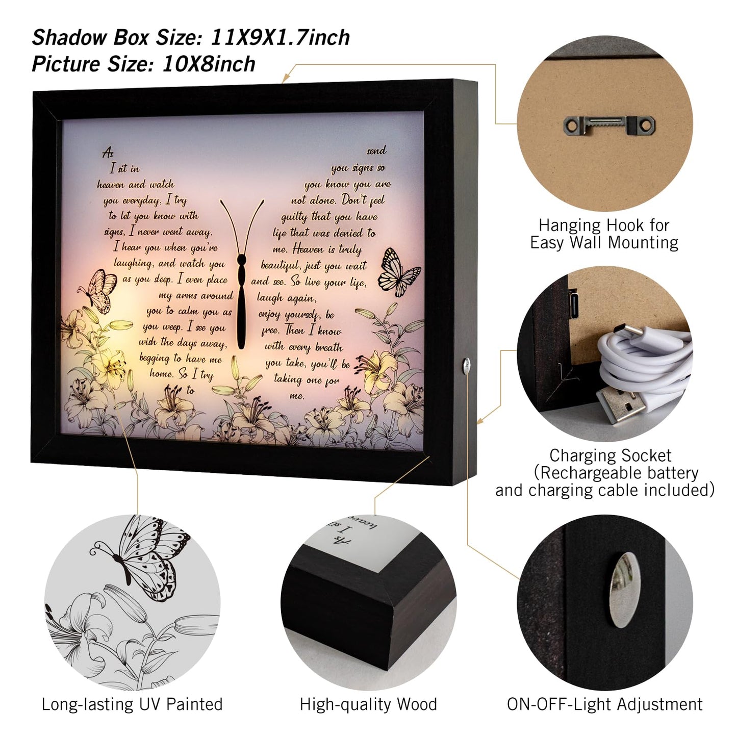 Sympathy Gift LED Memorial Shadow Box Memorial Gifts for Loss of Loved One Mother Mom Dad Father, in Memory of Loved One Gifts