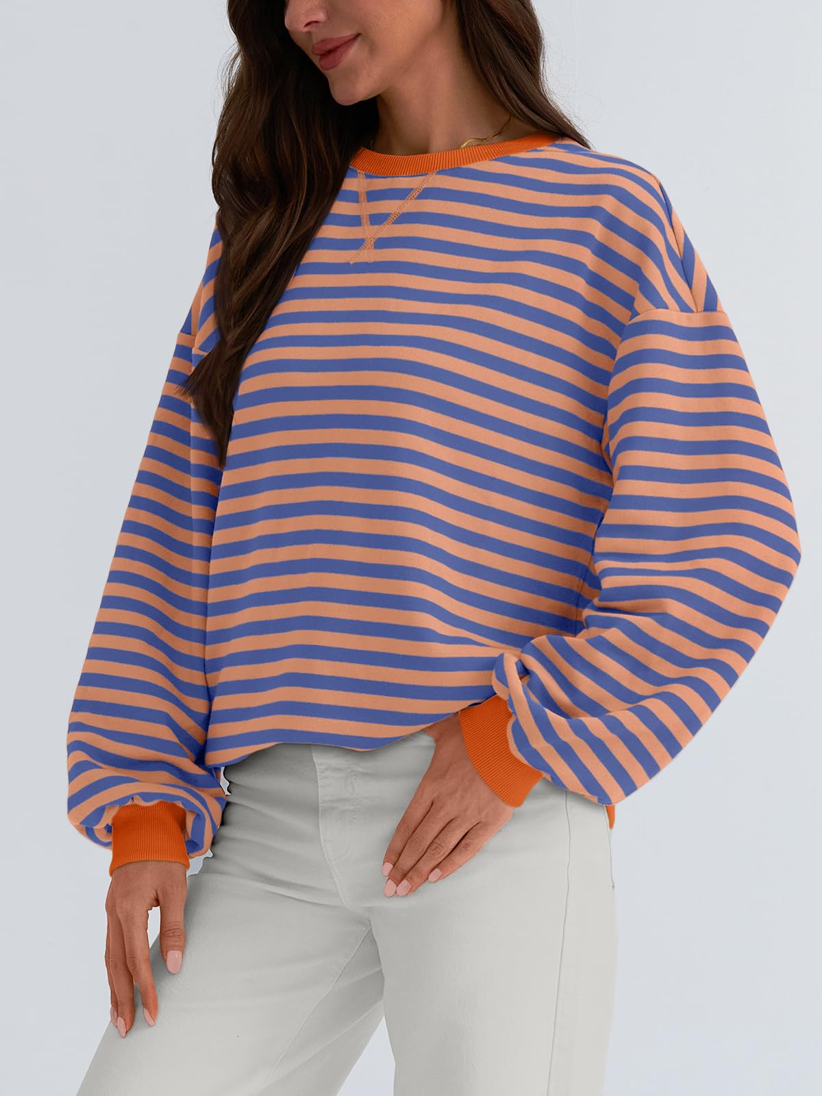 Trendy Queen Oversized Sweatshirt for Women 2024 Fall Crewneck Striped Long Sleeve Shirts Hoodies Preppy Top Y2K Outfits