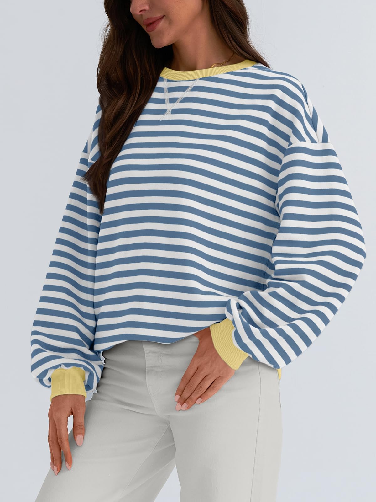 Trendy Queen Oversized Sweatshirt for Women 2024 Fall Crewneck Striped Long Sleeve Shirts Hoodies Preppy Top Y2K Outfits