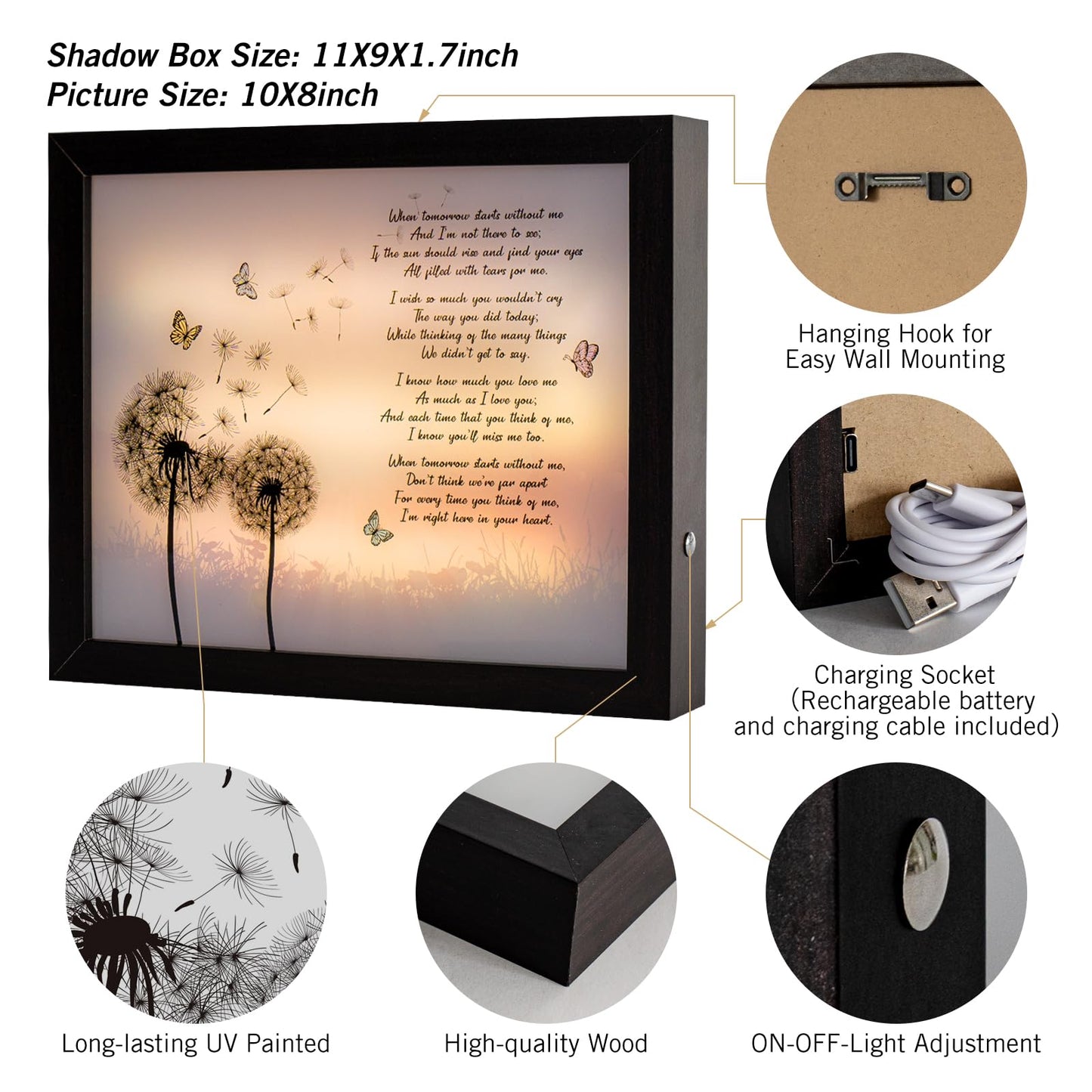 Sympathy Gift LED Memorial Shadow Box Memorial Gifts for Loss of Loved One Mother Mom Dad Father, in Memory of Loved One Gifts