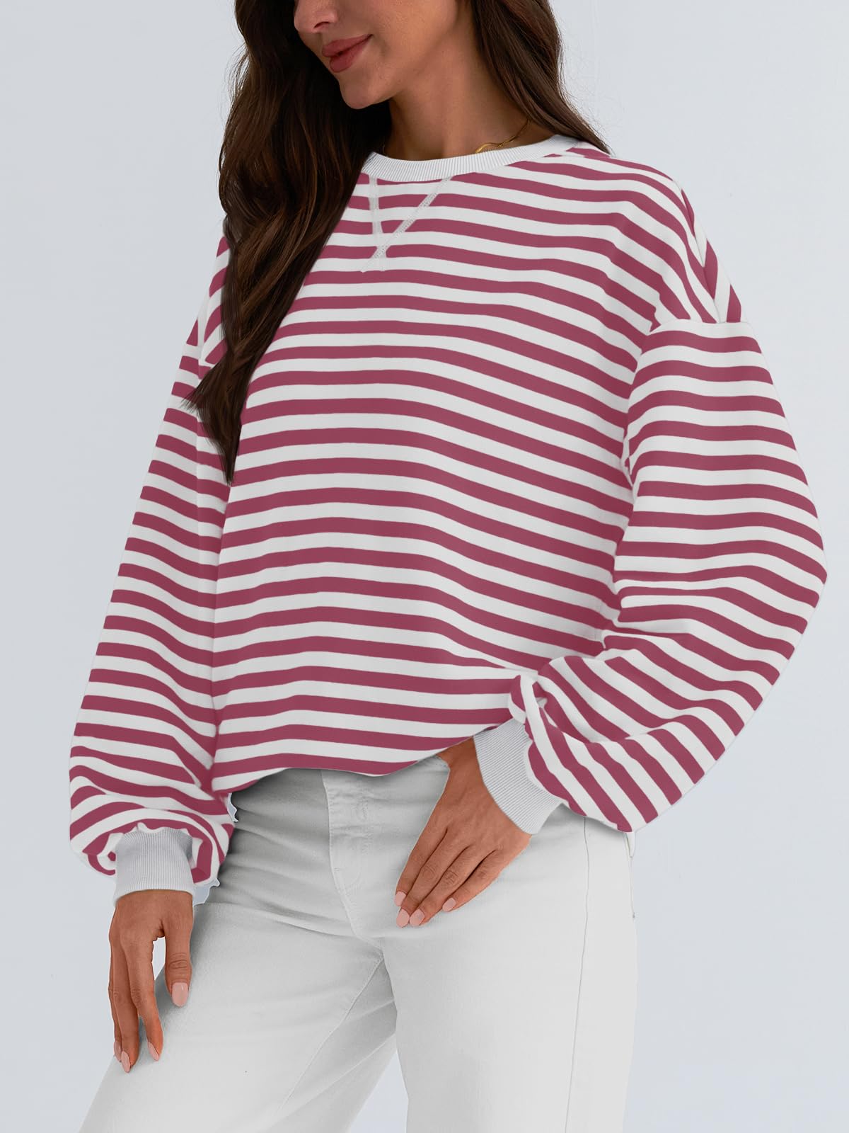 Trendy Queen Oversized Sweatshirt for Women 2024 Fall Crewneck Striped Long Sleeve Shirts Hoodies Preppy Top Y2K Outfits