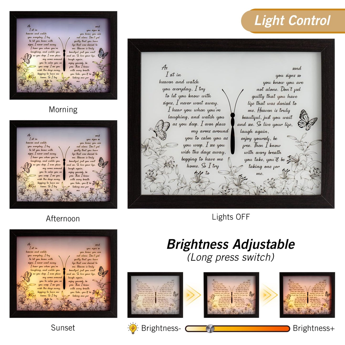 Sympathy Gift LED Memorial Shadow Box Memorial Gifts for Loss of Loved One Mother Mom Dad Father, in Memory of Loved One Gifts